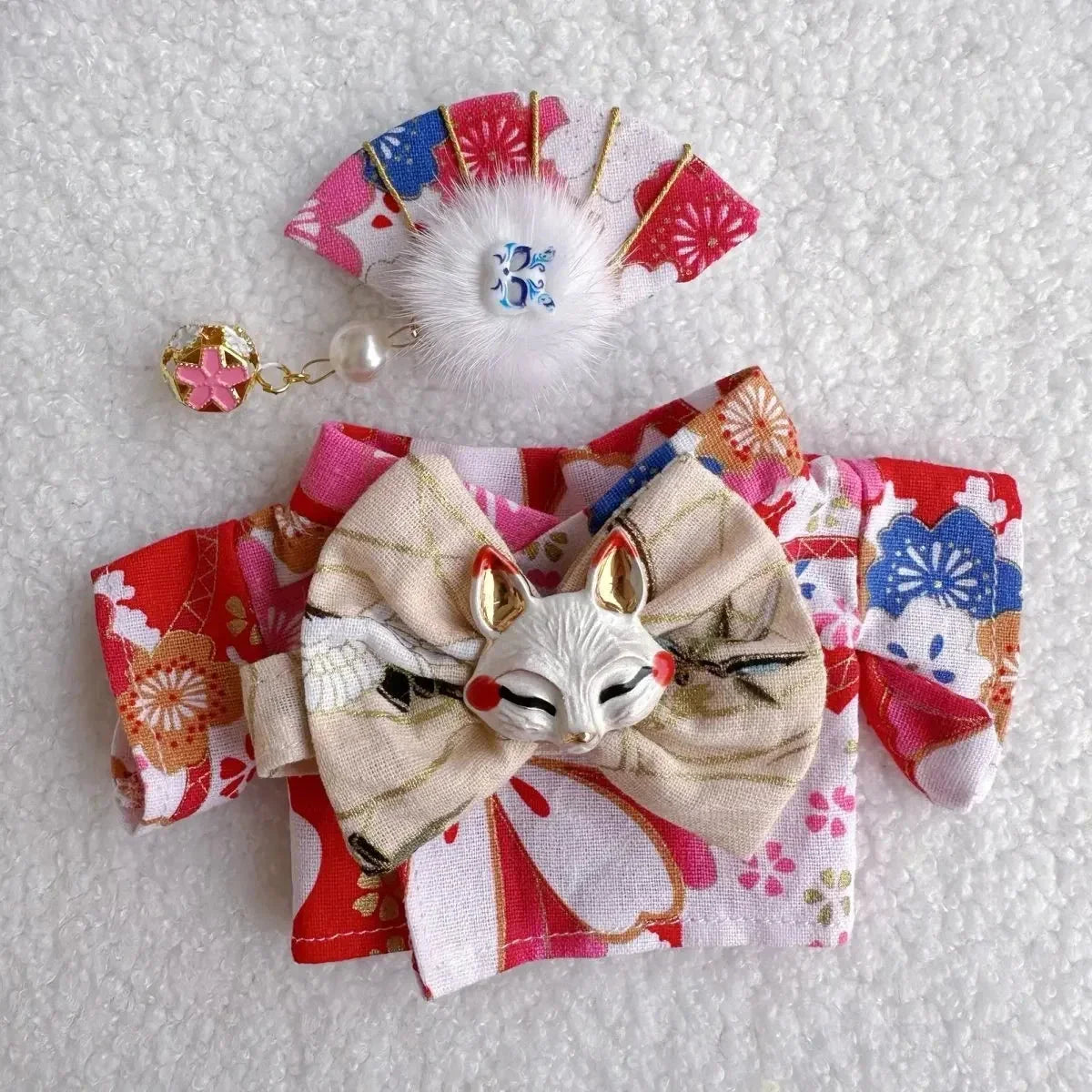 Handmade Labubu Japanese Kitsune Kimono Fan Outfit