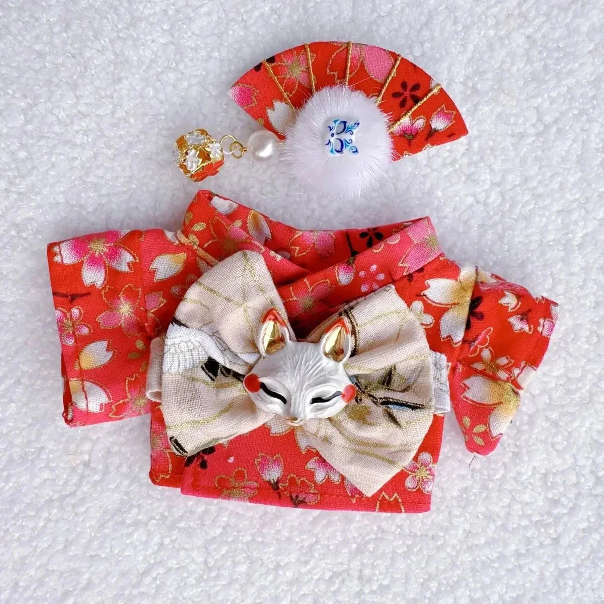 Handmade Labubu Japanese Kitsune Kimono Fan Outfit