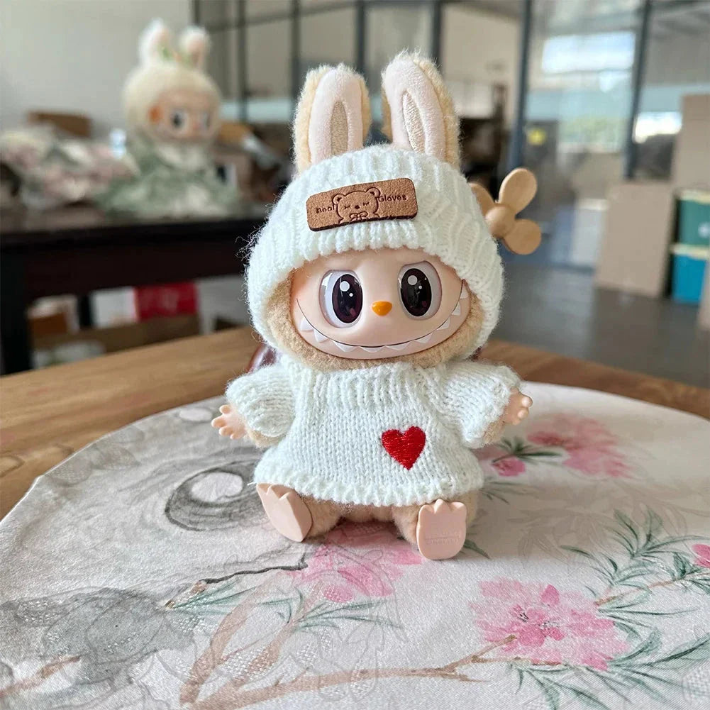 Handmade Labubu White Black Heart Cosy Knit Outfit