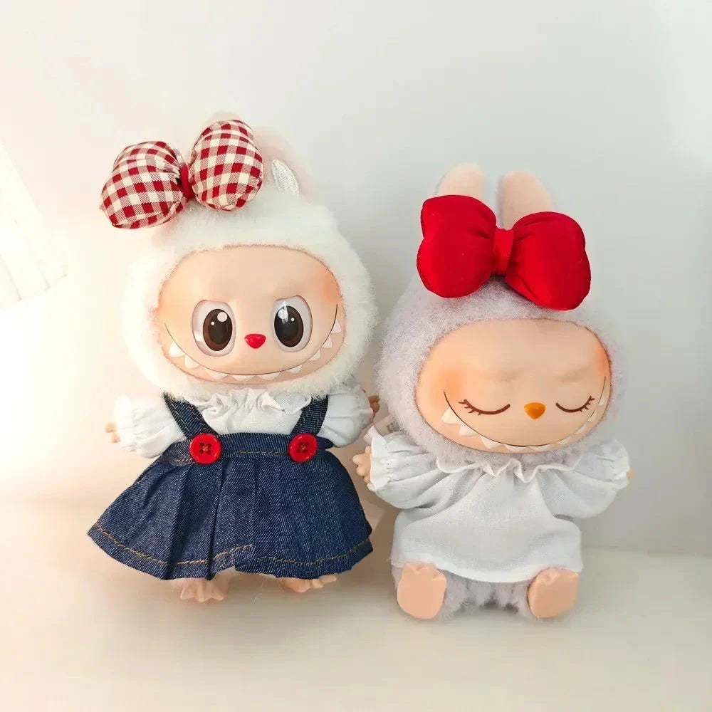 Handmade Red Bow Denim Dress Labubu Outfit