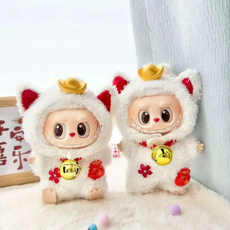 Kawaii Labubu White Lucky Cat Outfit