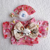 Handmade Labubu Japanese Kitsune Kimono Fan Outfit