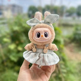 Handmade Labubu Plaid Pink Green Dress Outfit with Accessories