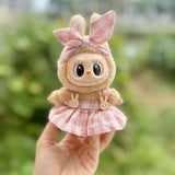 Handmade Labubu Plaid Pink Green Dress Outfit with Accessories